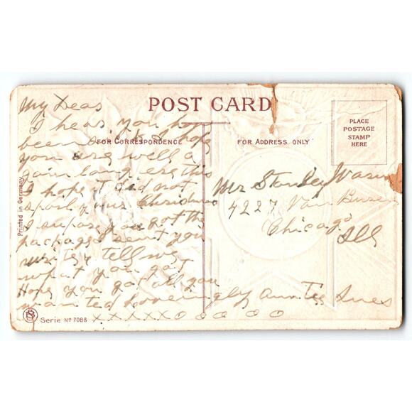 Vintage 1912 New Year Postcard Poinsettia Clock Divided Back Lithograph - Picture 2 of 2